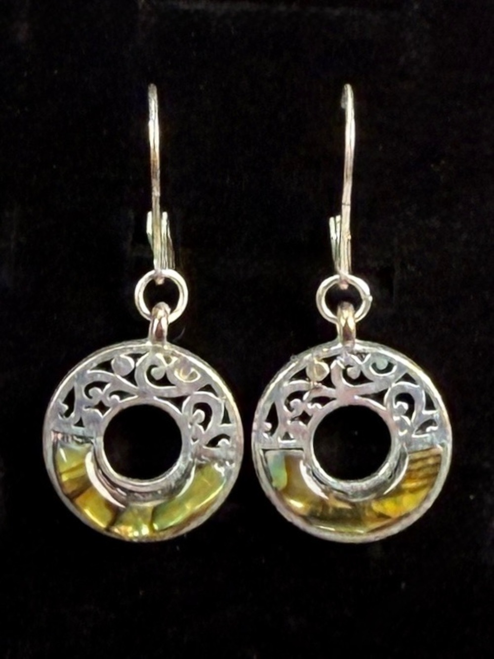 Vintage Silvertone and Green Pierced Earrings